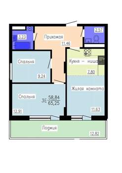 3-к квартира, вторичка, 65м2, 12/16 этаж