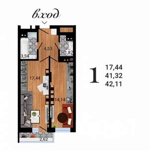 1-к квартира, строящийся дом, 42м2, 12/27 этаж