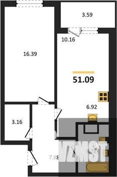 1-к квартира, вторичка, 51м2, 3/18 этаж