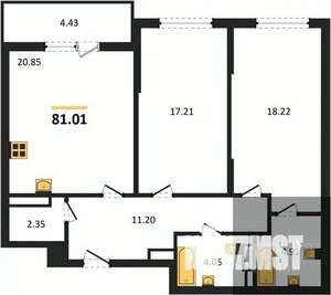 2-к квартира, вторичка, 82м2, 13/22 этаж