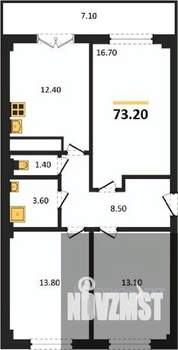 3-к квартира, вторичка, 73м2, 8/15 этаж