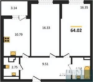 2-к квартира, вторичка, 64м2, 6/18 этаж