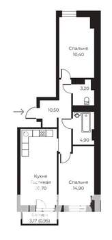 2-к квартира, строящийся дом, 70м2, 14/14 этаж