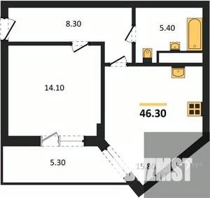 1-к квартира, вторичка, 46м2, 17/25 этаж