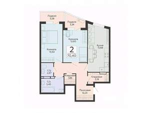 2-к квартира, строящийся дом, 70м2, 9/13 этаж