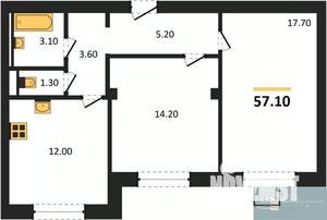 2-к квартира, вторичка, 57м2, 2/19 этаж