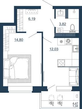 1-к квартира, строящийся дом, 38м2, 9/17 этаж
