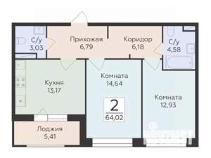 2-к квартира, строящийся дом, 64м2, 4/10 этаж