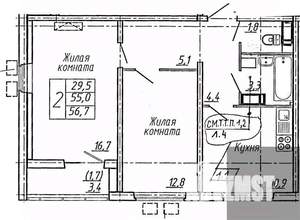 2-к квартира, вторичка, 57м2, 5/19 этаж