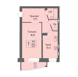 1-к квартира, вторичка, 49м2, 2/16 этаж