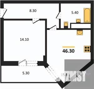 1-к квартира, вторичка, 46м2, 14/25 этаж