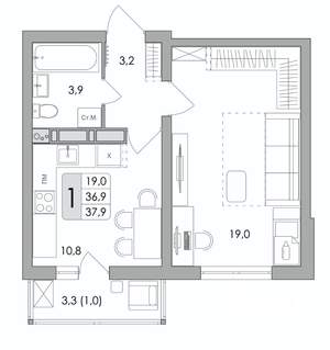 1-к квартира, вторичка, 38м2, 11/17 этаж