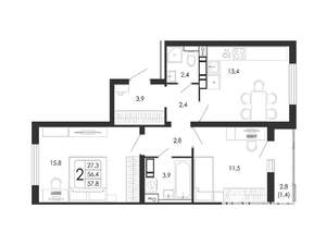 2-к квартира, вторичка, 58м2, 5/17 этаж