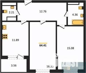 2-к квартира, вторичка, 64м2, 17/18 этаж