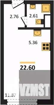 Студия квартира, вторичка, 23м2, 1/15 этаж