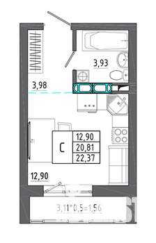 Студия квартира, строящийся дом, 22м2, 14/17 этаж