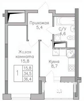 1-к квартира, вторичка, 36м2, 19/25 этаж