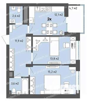 2-к квартира, строящийся дом, 62м2, 3/13 этаж