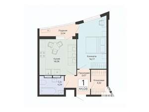 1-к квартира, строящийся дом, 44м2, 9/13 этаж