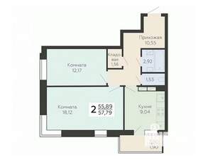 2-к квартира, вторичка, 58м2, 3/19 этаж