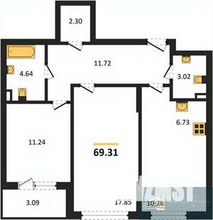 2-к квартира, вторичка, 69м2, 2/24 этаж