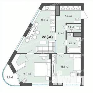2-к квартира, строящийся дом, 65м2, 4/13 этаж