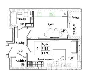 1-к квартира, строящийся дом, 43м2, 10/17 этаж