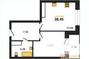 1-к квартира, строящийся дом, 38м2, 25/25 этаж