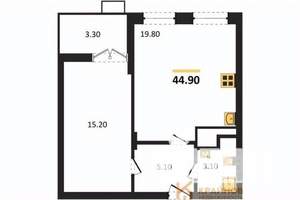 1-к квартира, строящийся дом, 45м2, 5/15 этаж