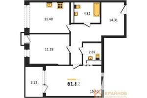 2-к квартира, сданный дом, 62м2, 14/21 этаж