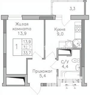 1-к квартира, строящийся дом, 34м2, 5/25 этаж