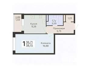 1-к квартира, вторичка, 38м2, 18/20 этаж