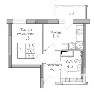 1-к квартира, строящийся дом, 31м2, 6/25 этаж