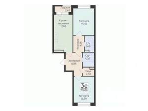 3-к квартира, вторичка, 70м2, 4/12 этаж