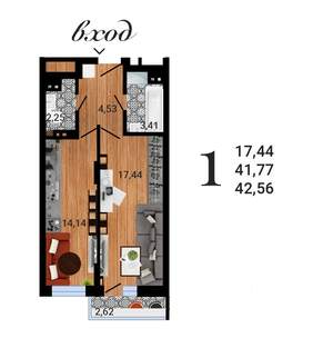 1-к квартира, вторичка, 43м2, 3/27 этаж