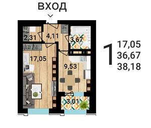 1-к квартира, строящийся дом, 39м2, 2/25 этаж