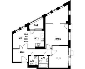 3-к квартира, вторичка, 78м2, 12/21 этаж