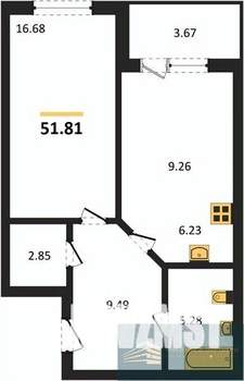 1-к квартира, вторичка, 52м2, 2/18 этаж