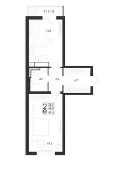 2-к квартира, вторичка, 50м2, 18/19 этаж