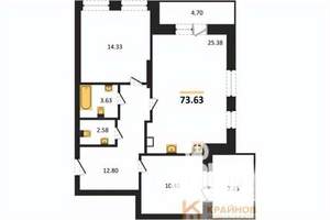 2-к квартира, строящийся дом, 74м2, 1/25 этаж