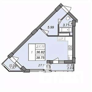 1-к квартира, вторичка, 37м2, 3/13 этаж