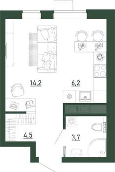 Студия квартира, строящийся дом, 29м2, 2/13 этаж