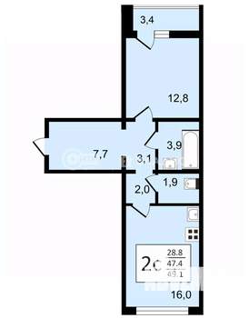 2-к квартира, вторичка, 49м2, 17/21 этаж