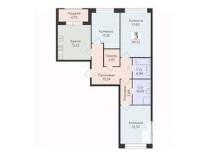 3-к квартира, строящийся дом, 95м2, 2/10 этаж