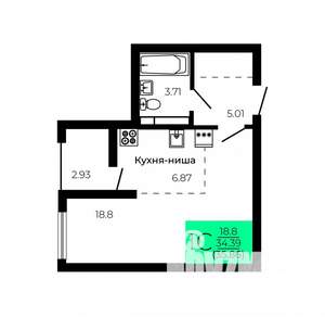 Студия квартира, строящийся дом, 36м2, 6/9 этаж