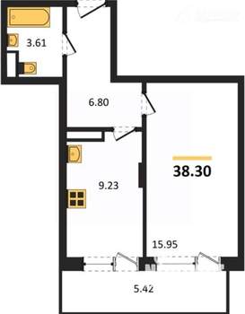 1-к квартира, вторичка, 38м2, 12/19 этаж
