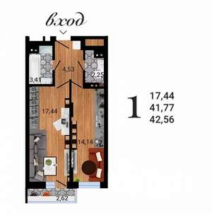 1-к квартира, строящийся дом, 43м2, 3/27 этаж