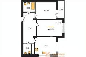 2-к квартира, вторичка, 57м2, 3/13 этаж