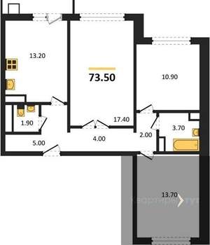 3-к квартира, вторичка, 74м2, 3/17 этаж
