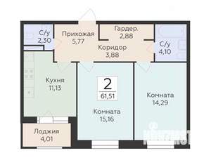 2-к квартира, строящийся дом, 62м2, 6/10 этаж